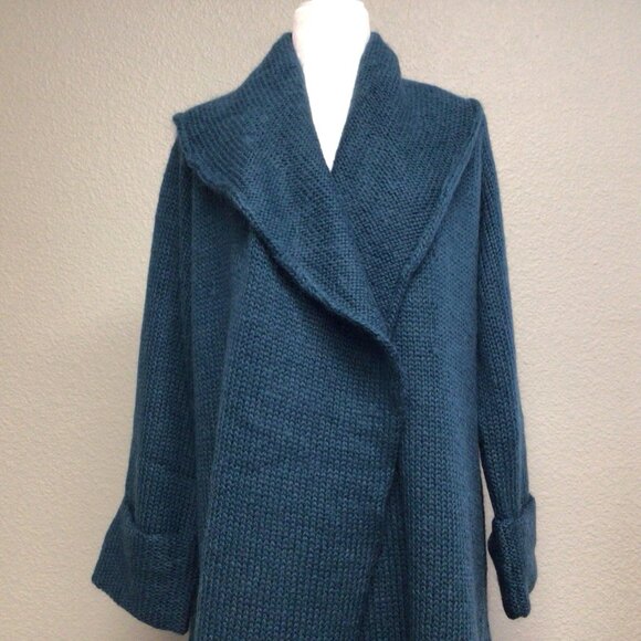 Soft Surroundings Teal Acrylic Wool Mohair Open Front Cardigan Sweater Sz Medium - Picture 7 of 9